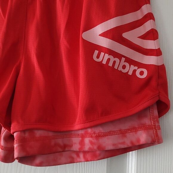 Umbro Girls 2 in 1 Red Training Shorts.  Sz XL (14-16) NWOT - Picture 2 of 4